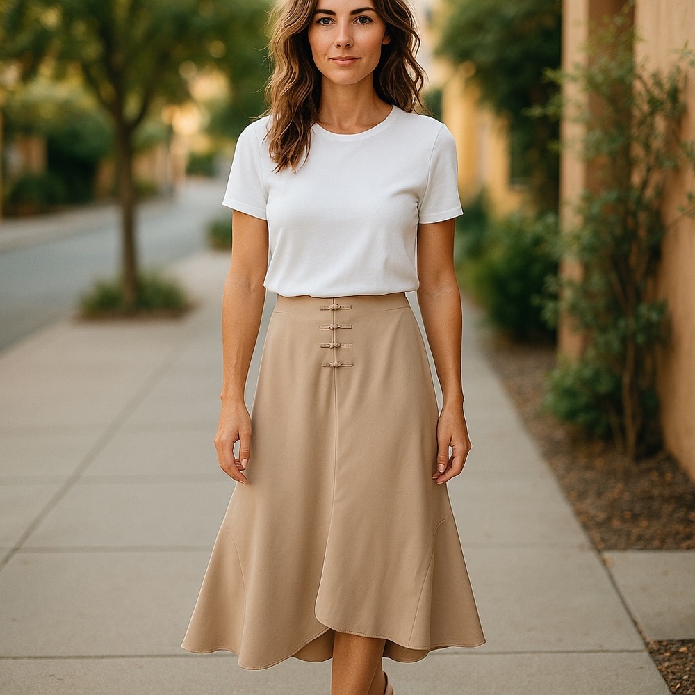 KMLB Stone High Waist Skirt‎ Asymmetrical Hem SZ 0 Women A-Line Business Casual